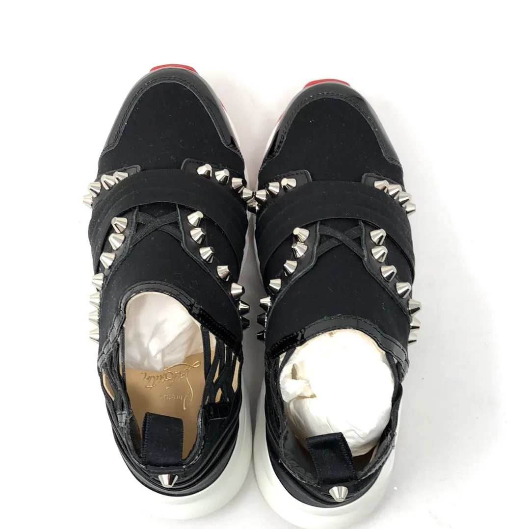 Christian Louboutin Black Scuba with Silver Stud and Red Bottom Slip On Sneaker