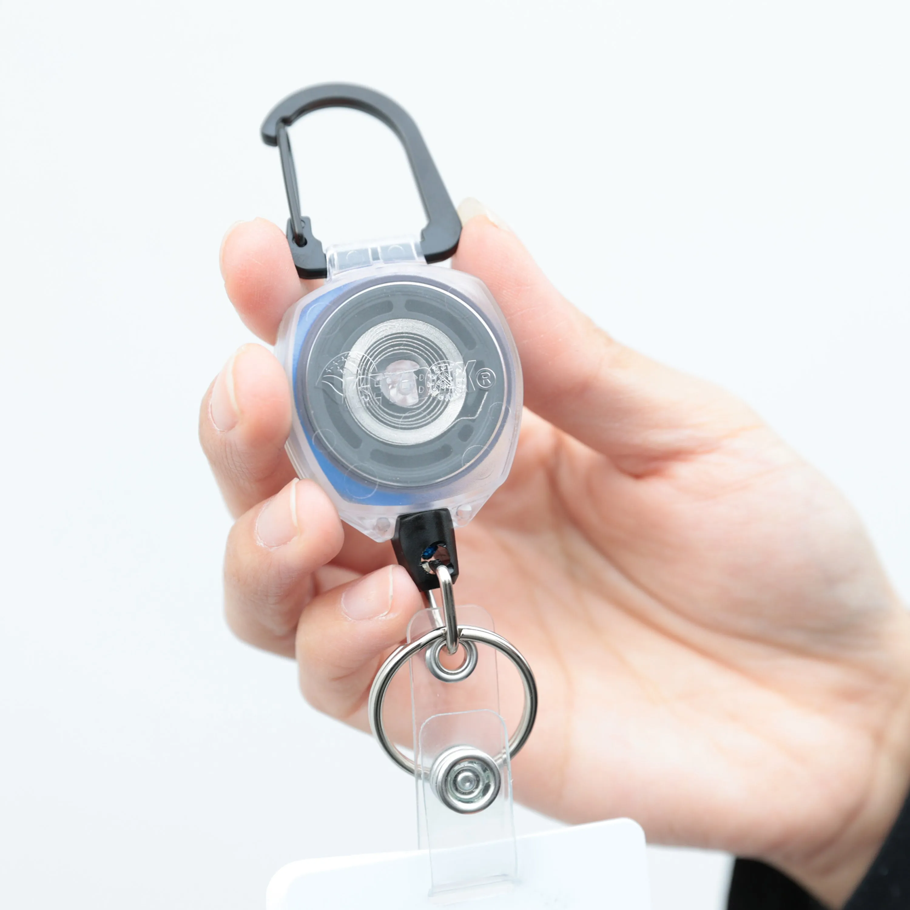 Clear Sidekick Retractable Carabiner Keychain with Color Cord and ID Badge Strap That Holds Up to 5 Keys and ID Badge