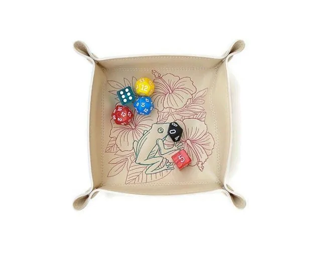 Collapsible Dice Rolling Tray, Tropical floral and frog