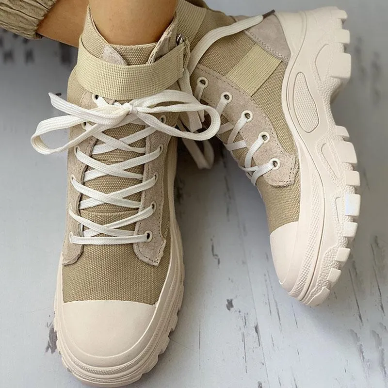 Colorblock Lace-Up Platform Boots