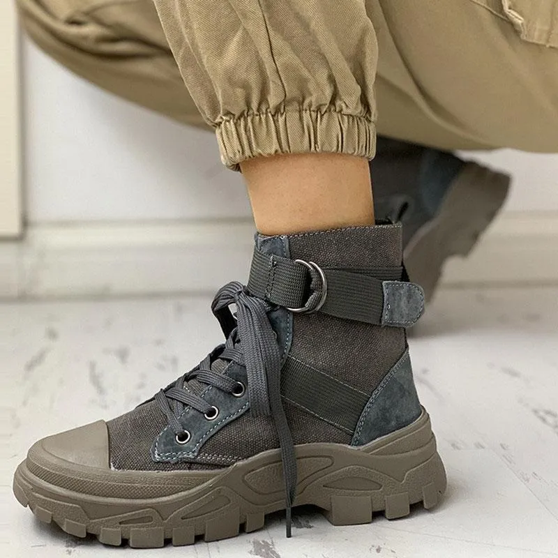 Colorblock Lace-Up Platform Boots