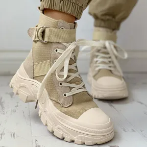 Colorblock Lace-Up Platform Boots