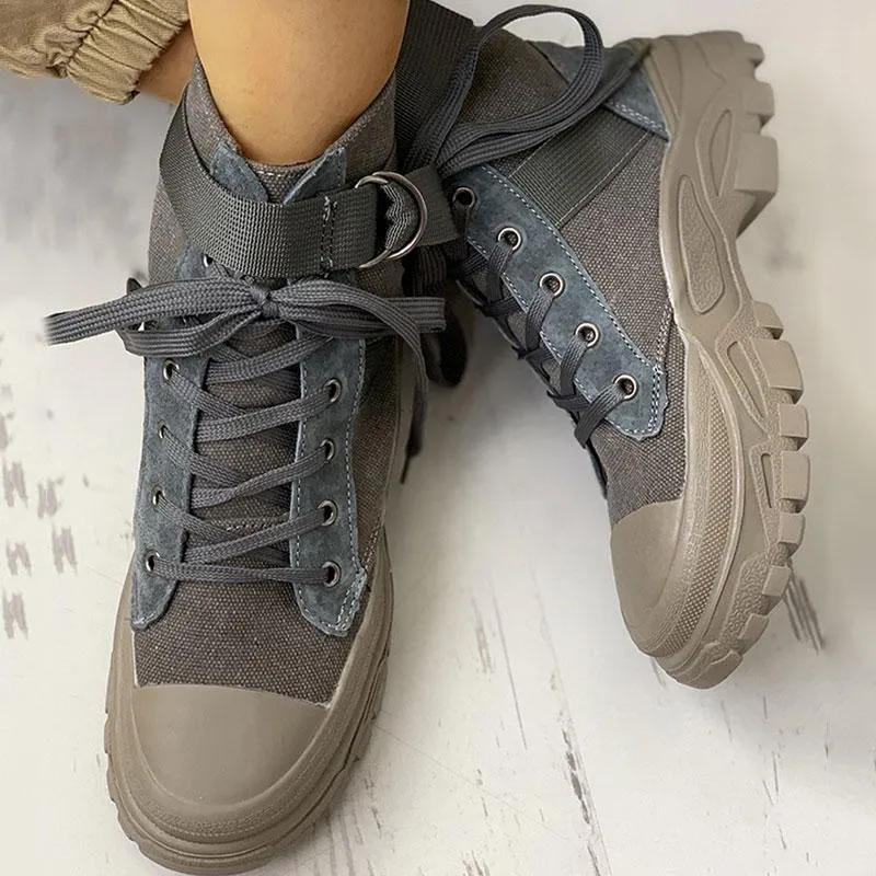 Colorblock Lace-Up Platform Boots