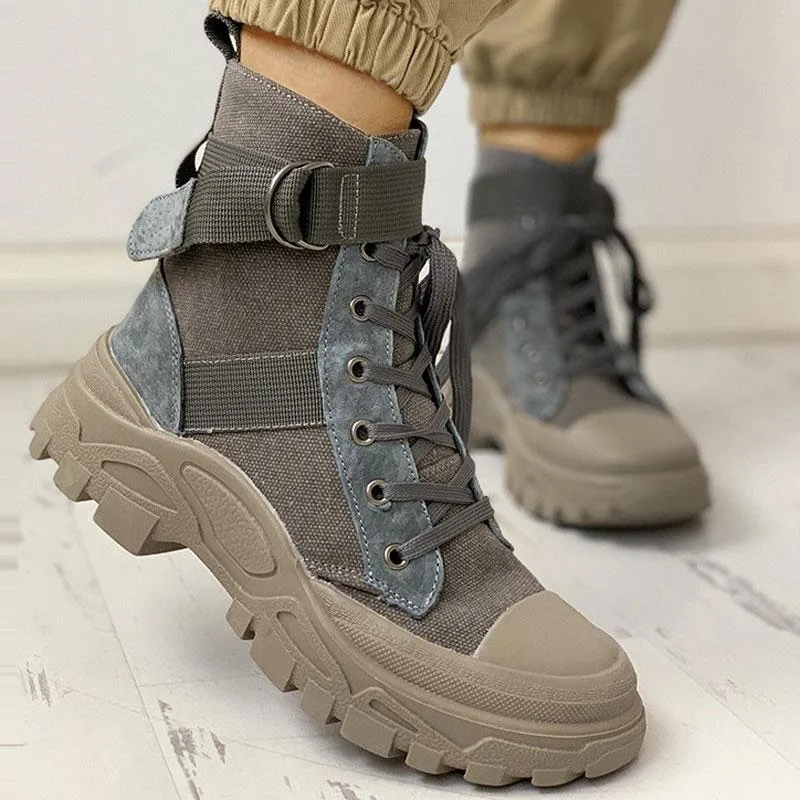 Colorblock Lace-Up Platform Boots