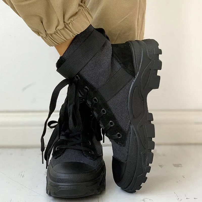 Colorblock Lace-Up Platform Boots