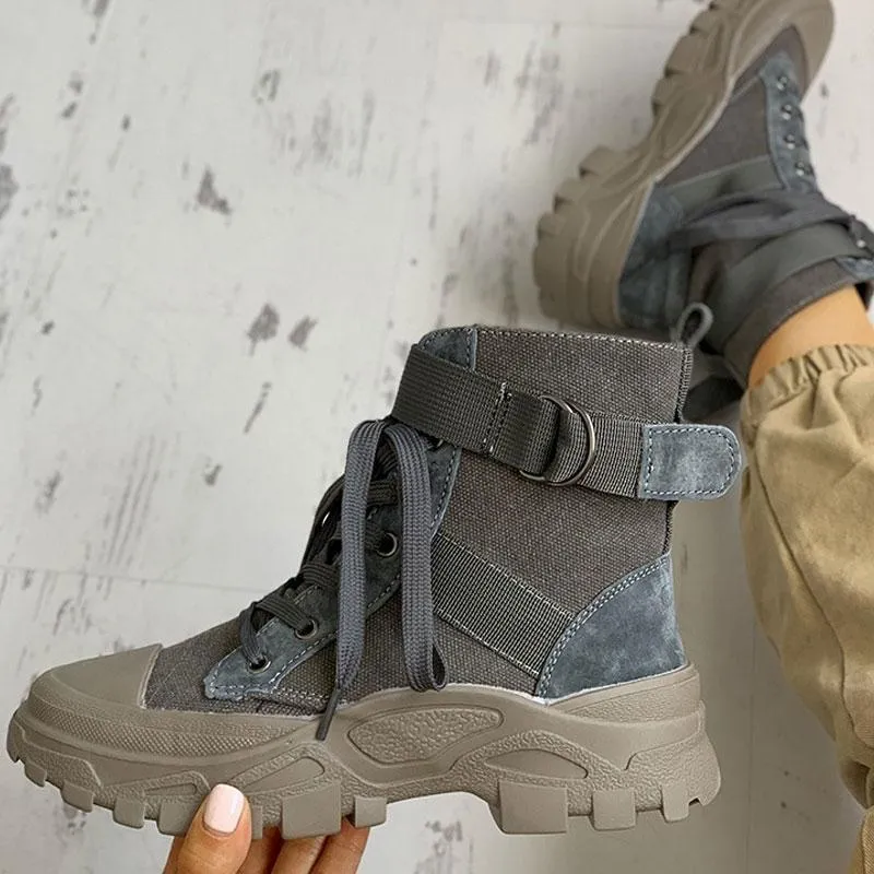 Colorblock Lace-Up Platform Boots