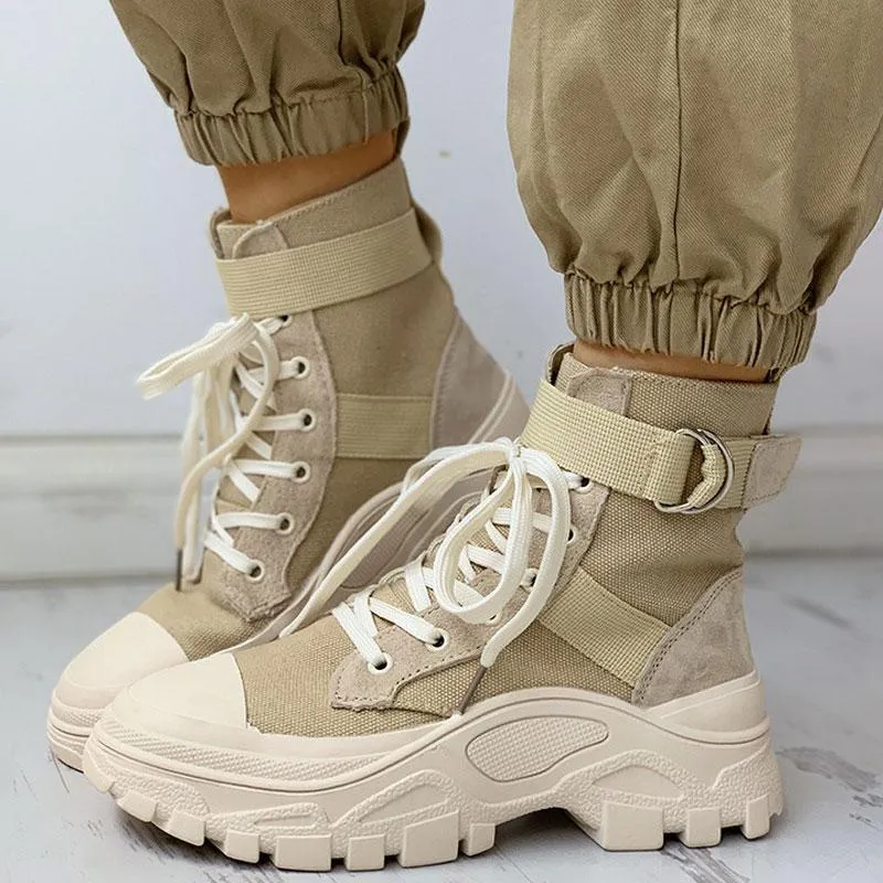 Colorblock Lace-Up Platform Boots