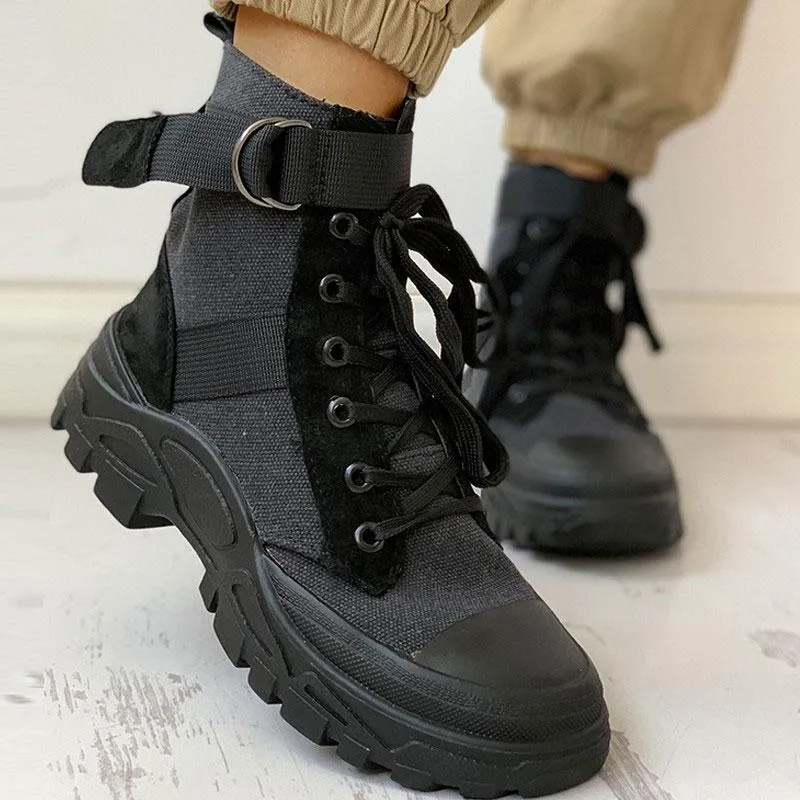 Colorblock Lace-Up Platform Boots
