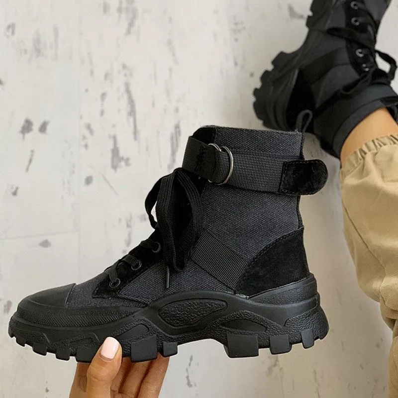 Colorblock Lace-Up Platform Boots