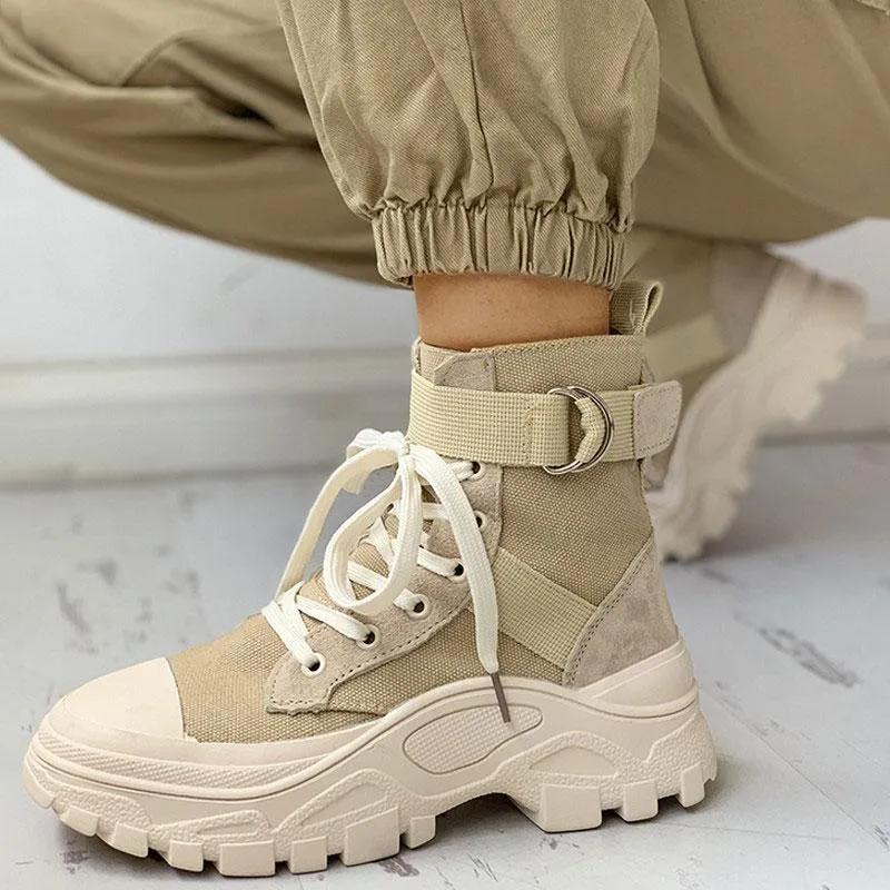 Colorblock Lace-Up Platform Boots