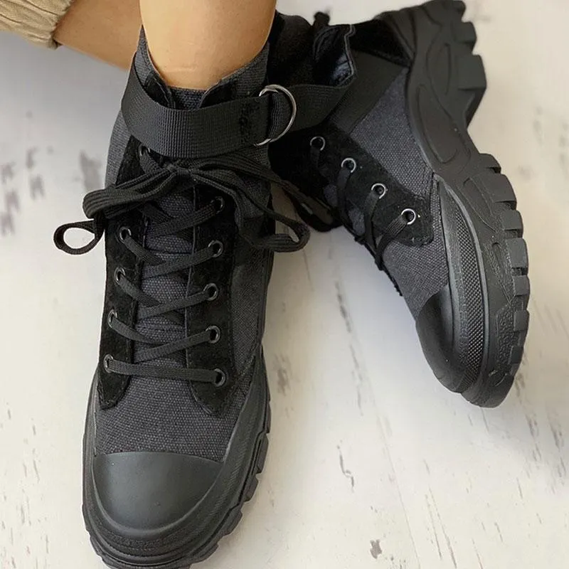 Colorblock Lace-Up Platform Boots