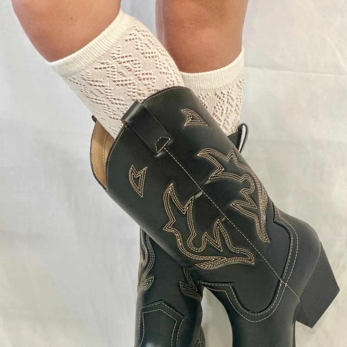 COWGIRL BOOT cute knee high socks  - cream