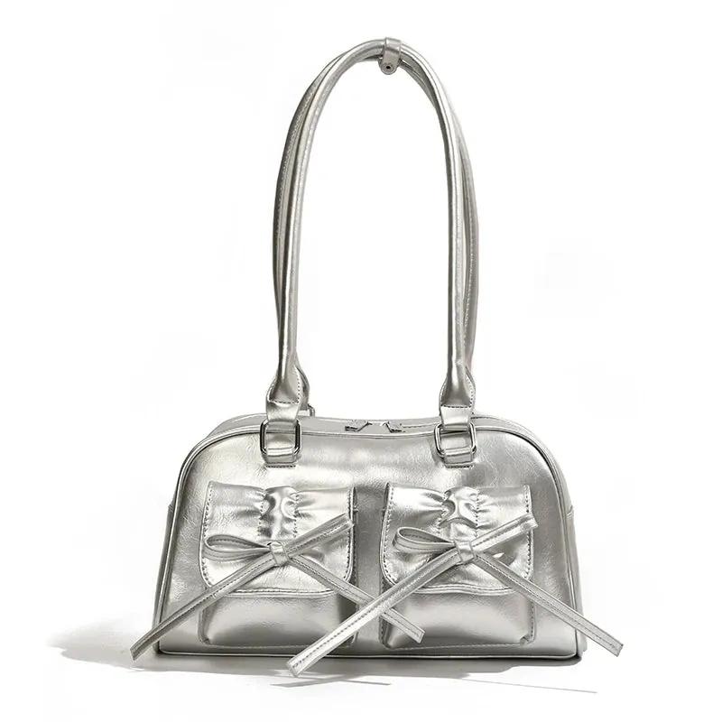 Cute Bow Tie Design Underarm Bags Y2K Fashion Handbags and Purses PU Leather Shoulder Bag