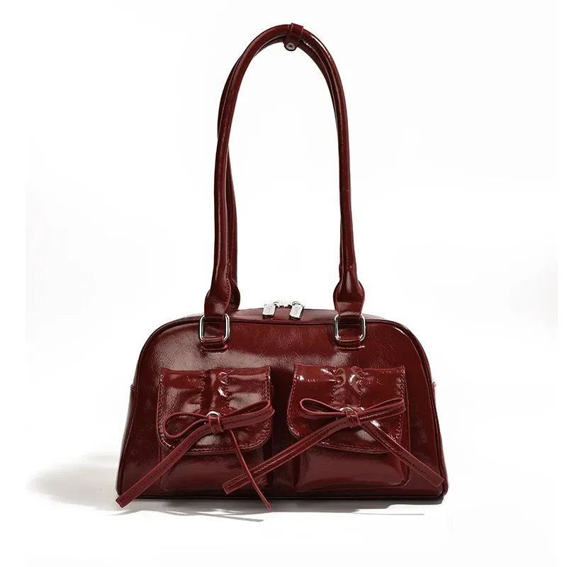 Cute Bow Tie Design Underarm Bags Y2K Fashion Handbags and Purses PU Leather Shoulder Bag