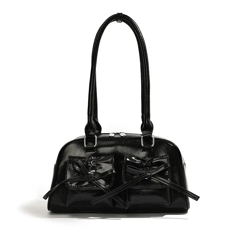 Cute Bow Tie Design Underarm Bags Y2K Fashion Handbags and Purses PU Leather Shoulder Bag