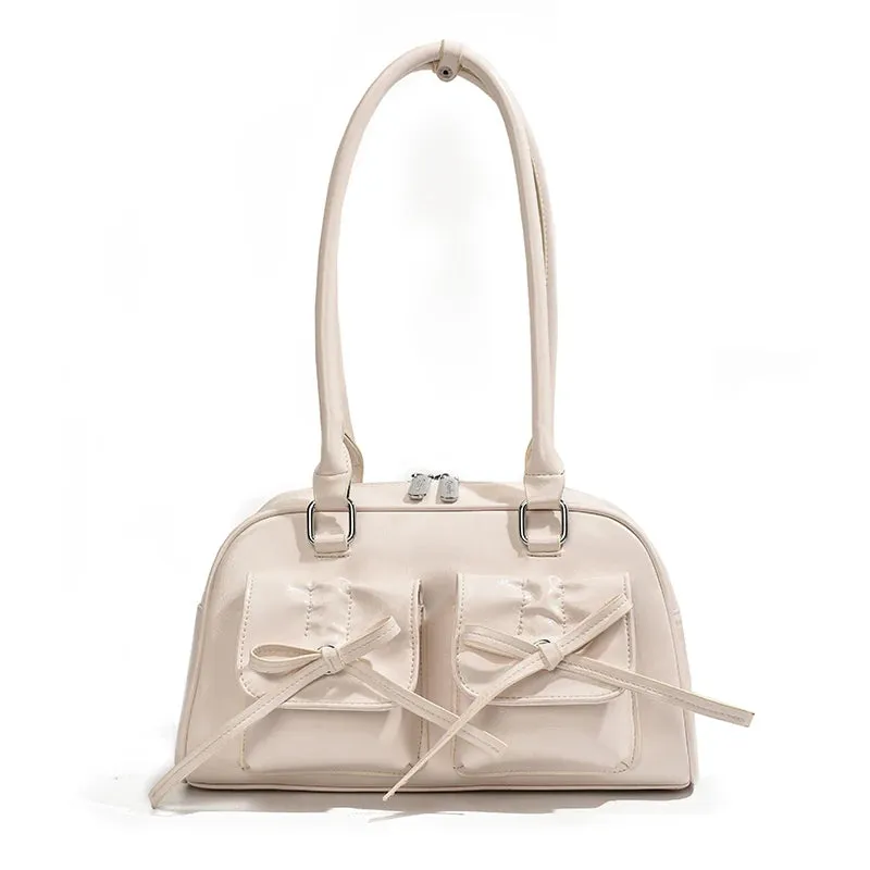 Cute Bow Tie Design Underarm Bags Y2K Fashion Handbags and Purses PU Leather Shoulder Bag