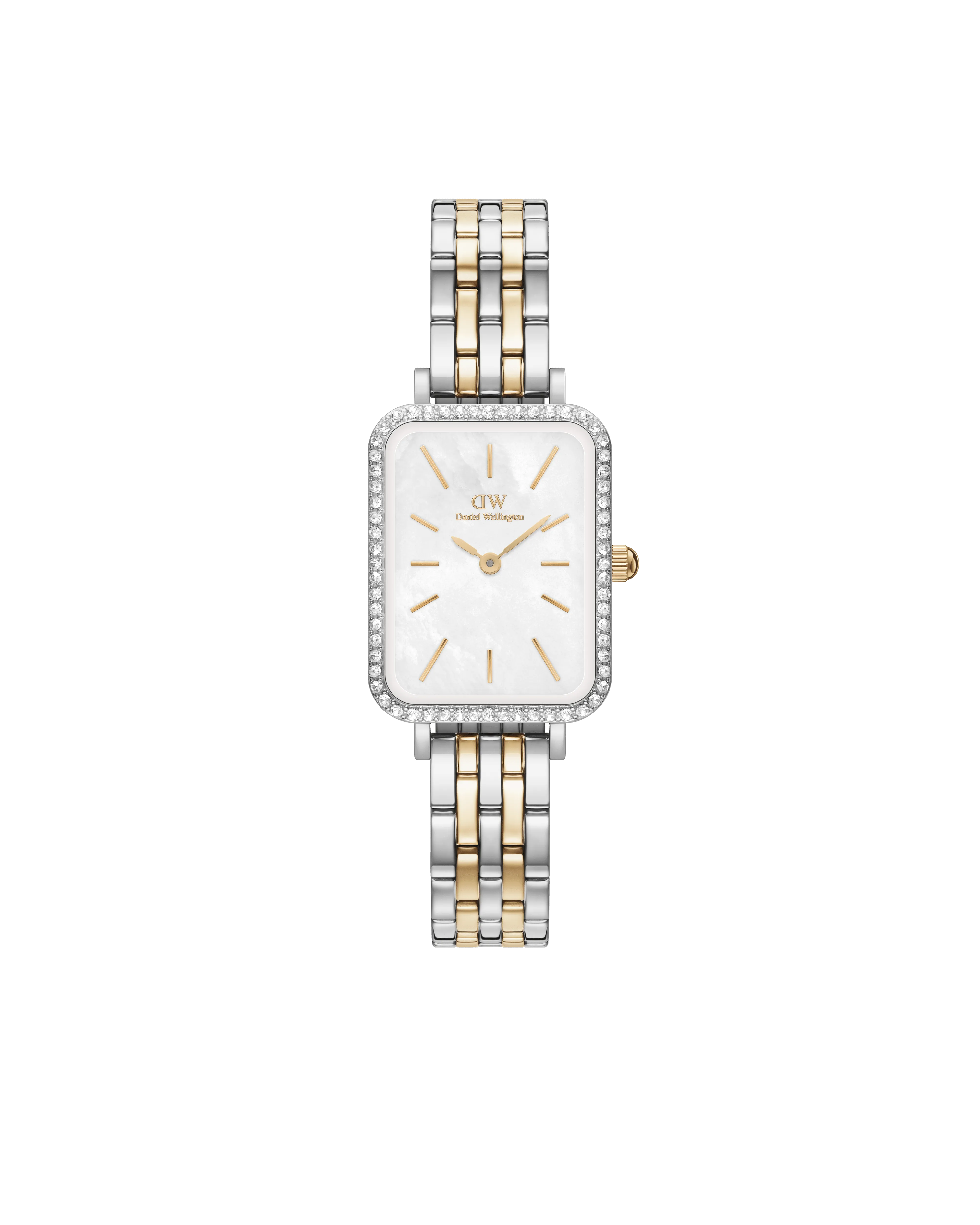 Daniel Wellington Quadro 20x26 Bezel 5-Link White Mother of Pearl Two-Tone Gold & Silver Watch