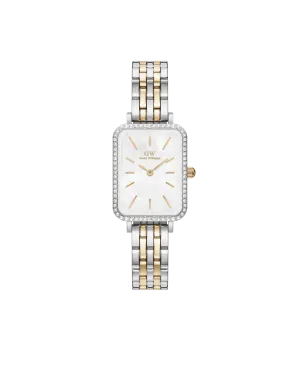 Daniel Wellington Quadro 20x26 Bezel 5-Link White Mother of Pearl Two-Tone Gold & Silver Watch