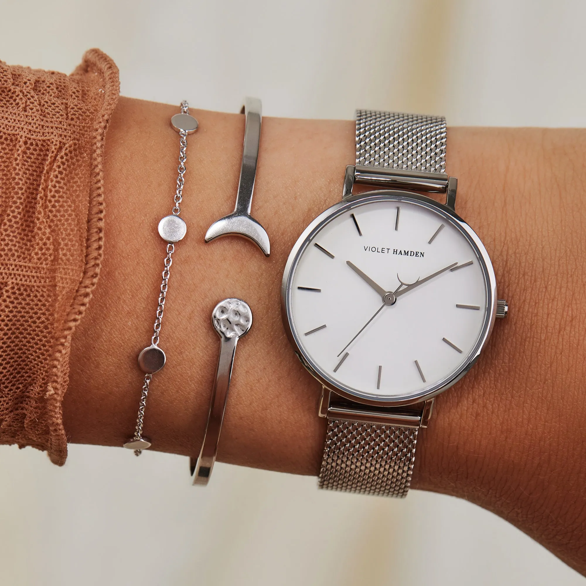 Day & Night round ladies watch silver coloured and white