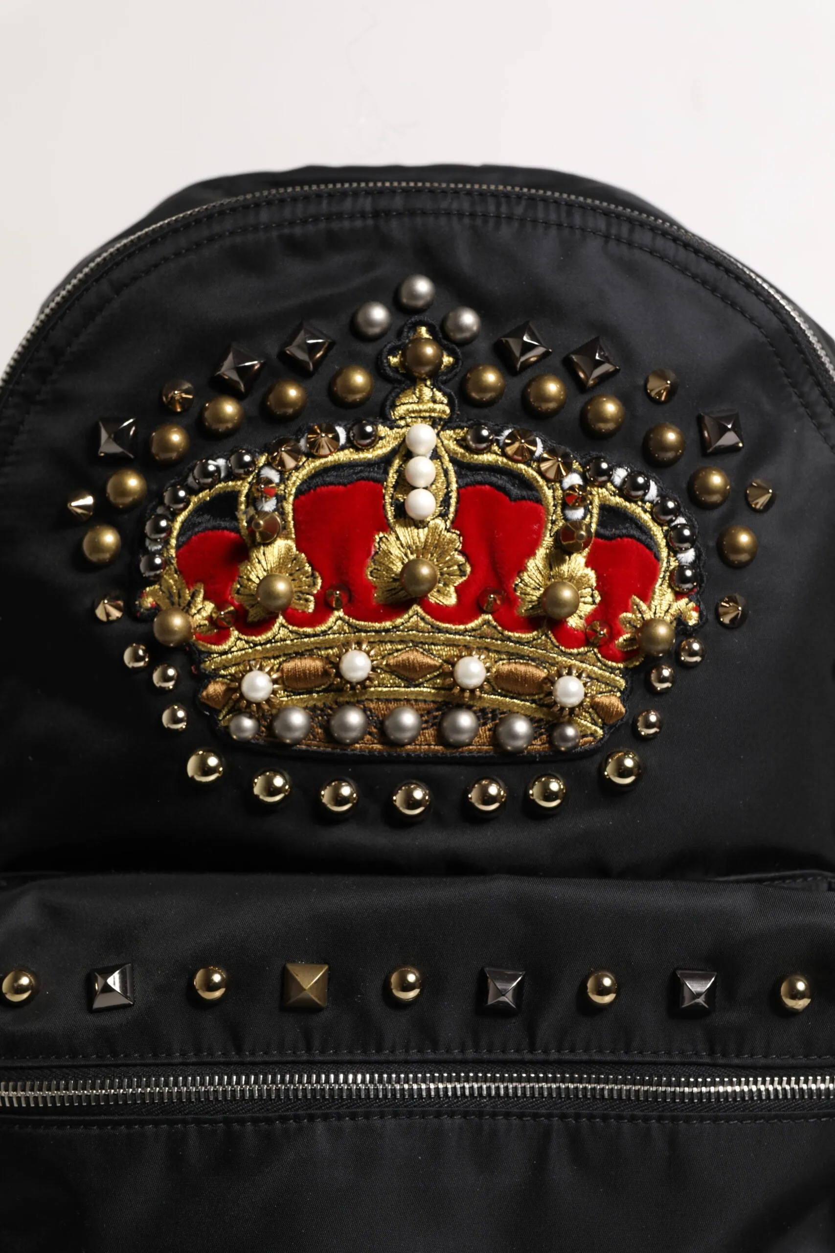 Dolce & Gabbana Black Nylon DG Crown Embellished Backpack VULCANO Bag