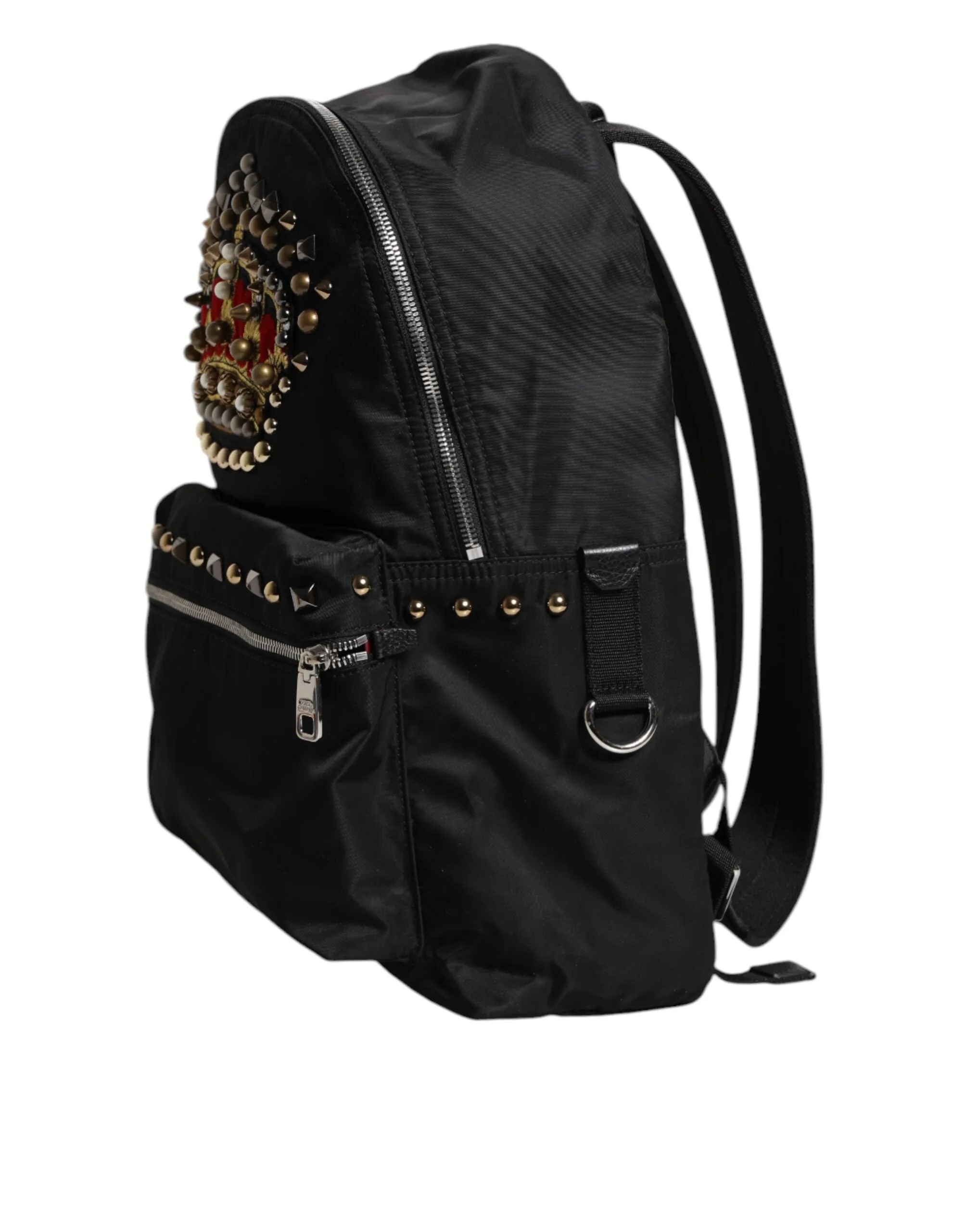 Dolce & Gabbana Black Nylon DG Crown Embellished Backpack VULCANO Bag