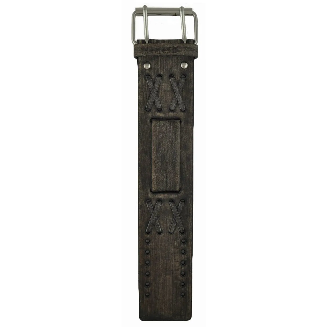 Double X Distressed Brown Leather Wide Cuff VDX_K