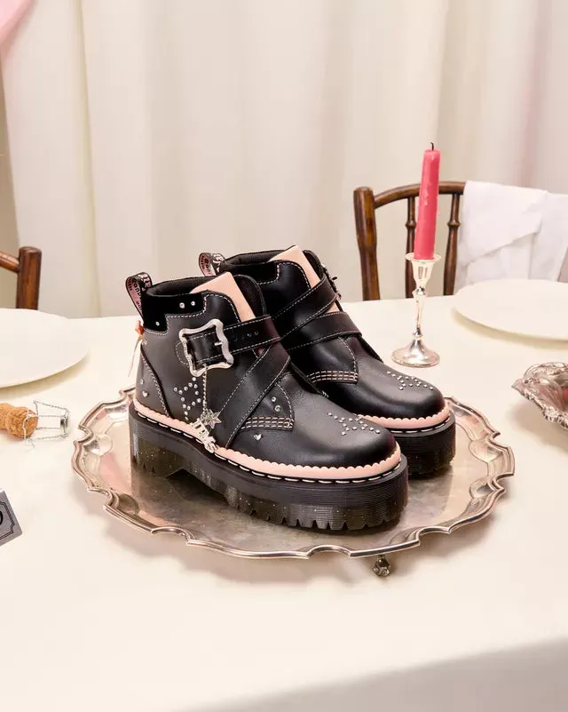 Dr Martens Caitie Leather Buckle Platform Boots