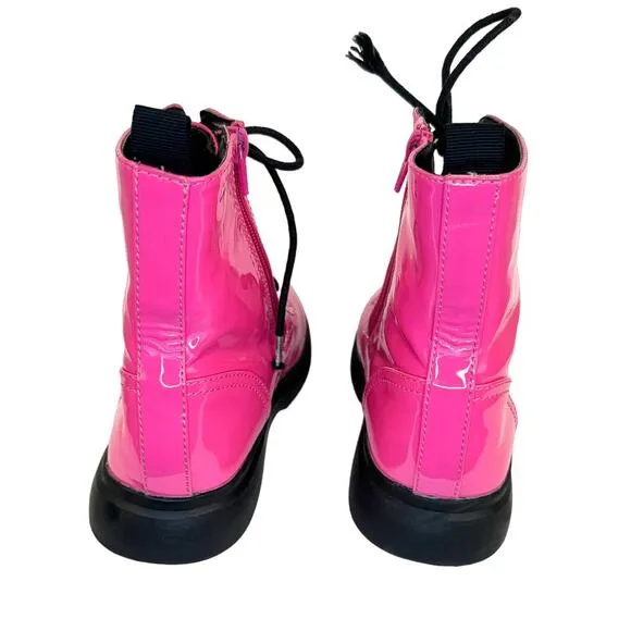 DV by Dolce Vita | Pink Patent Faux Leather Lace Up Combat Ankle Boots | Kid's 5