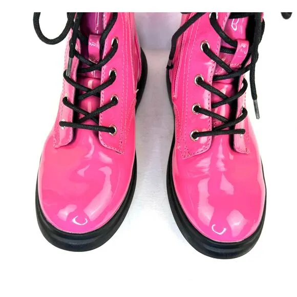 DV by Dolce Vita | Pink Patent Faux Leather Lace Up Combat Ankle Boots | Kid's 5