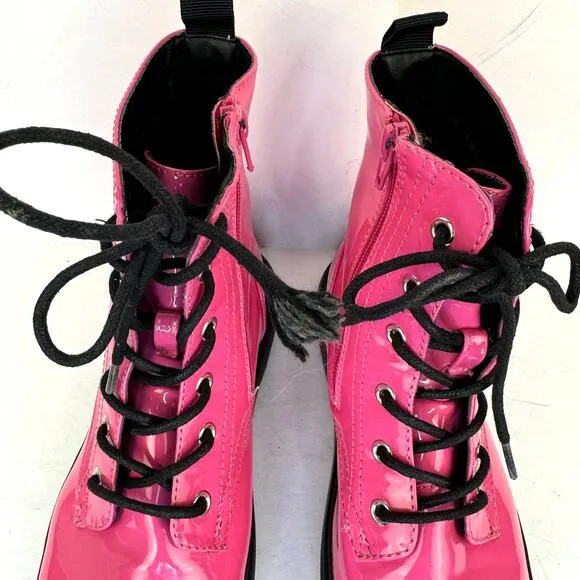 DV by Dolce Vita | Pink Patent Faux Leather Lace Up Combat Ankle Boots | Kid's 5
