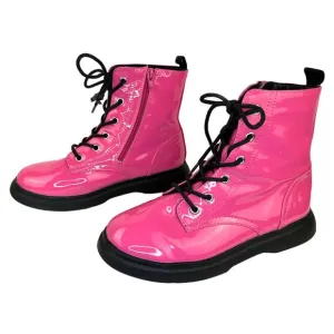 DV by Dolce Vita | Pink Patent Faux Leather Lace Up Combat Ankle Boots | Kid's 5