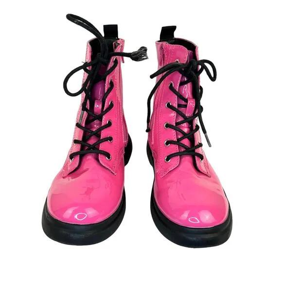 DV by Dolce Vita | Pink Patent Faux Leather Lace Up Combat Ankle Boots | Kid's 5
