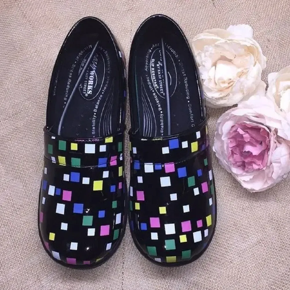 Easy Works Black Multi Clogs 8.5