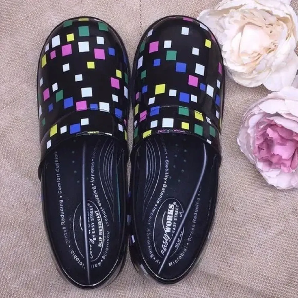 Easy Works Black Multi Clogs 8.5
