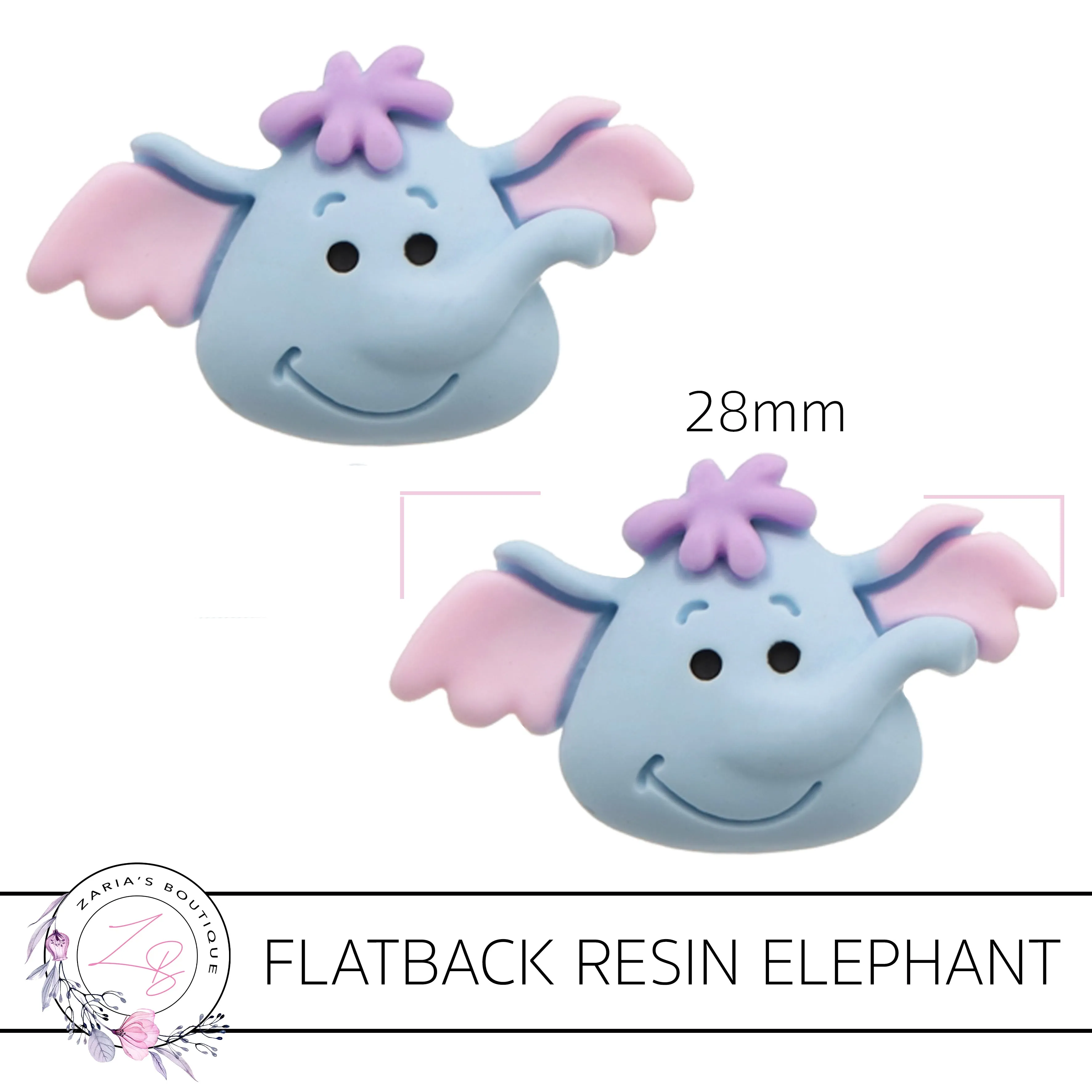 Elephant ~ Flatback Resin Embellishments ~ x 2 pieces