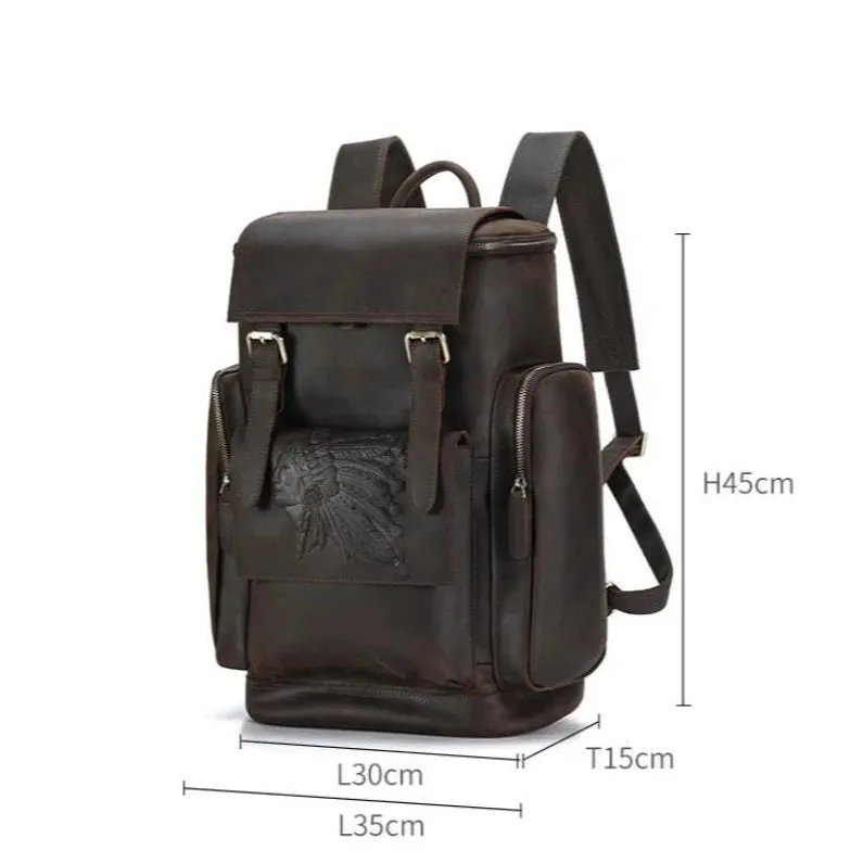 Embossed Design | Leather Travel Backpack