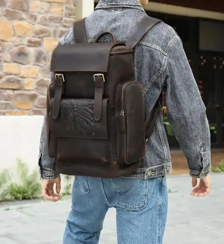 Embossed Design | Leather Travel Backpack