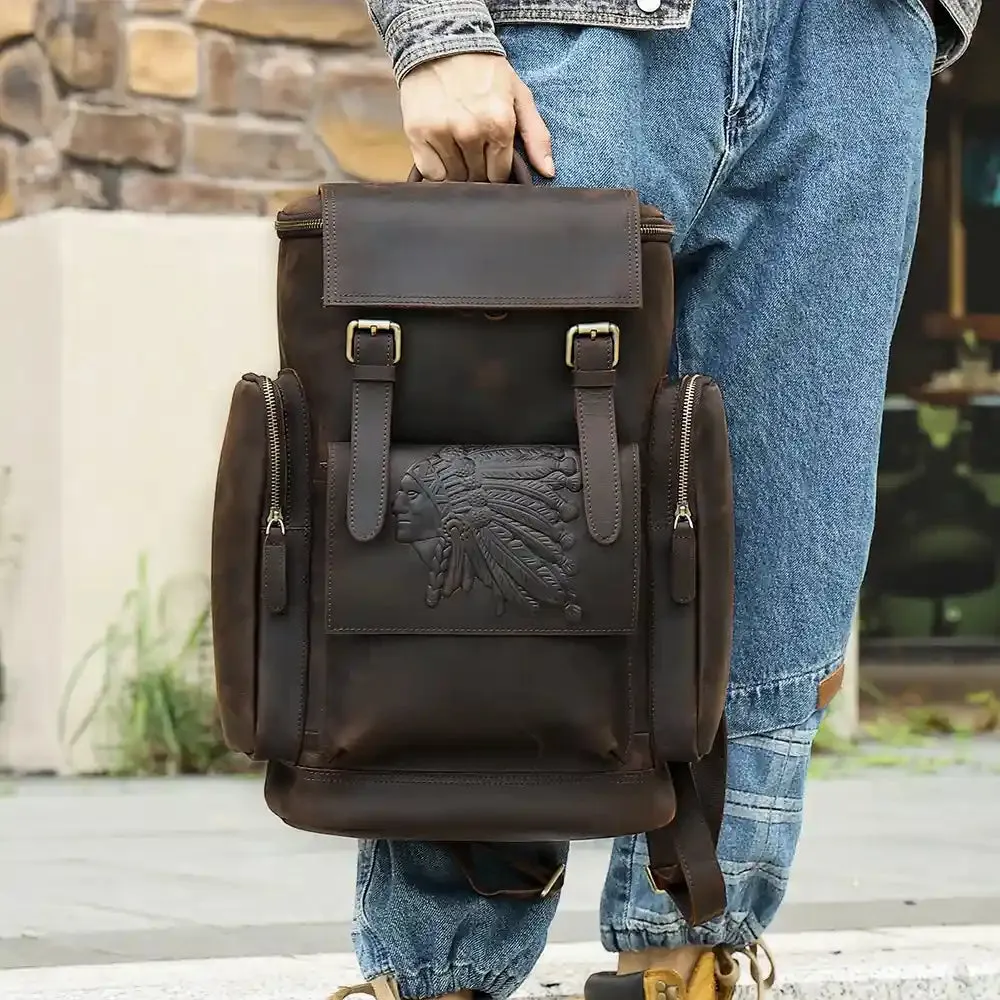 Embossed Design | Leather Travel Backpack