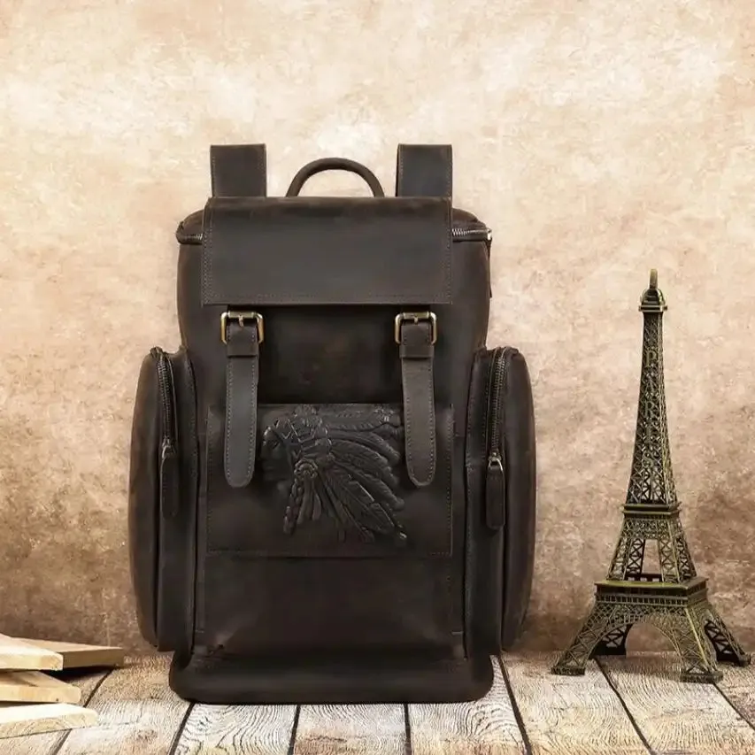 Embossed Design | Leather Travel Backpack