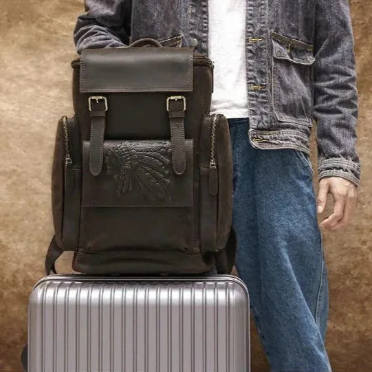 Embossed Design | Leather Travel Backpack