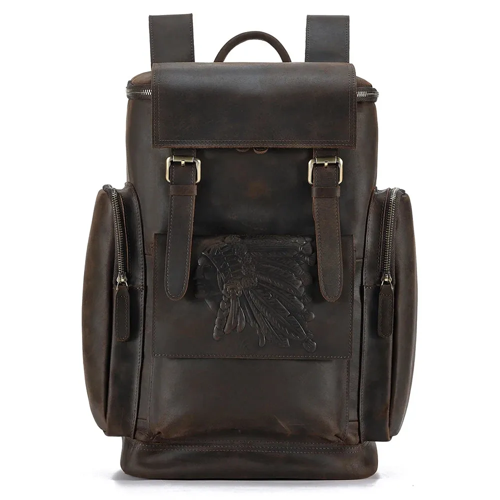 Embossed Design | Leather Travel Backpack