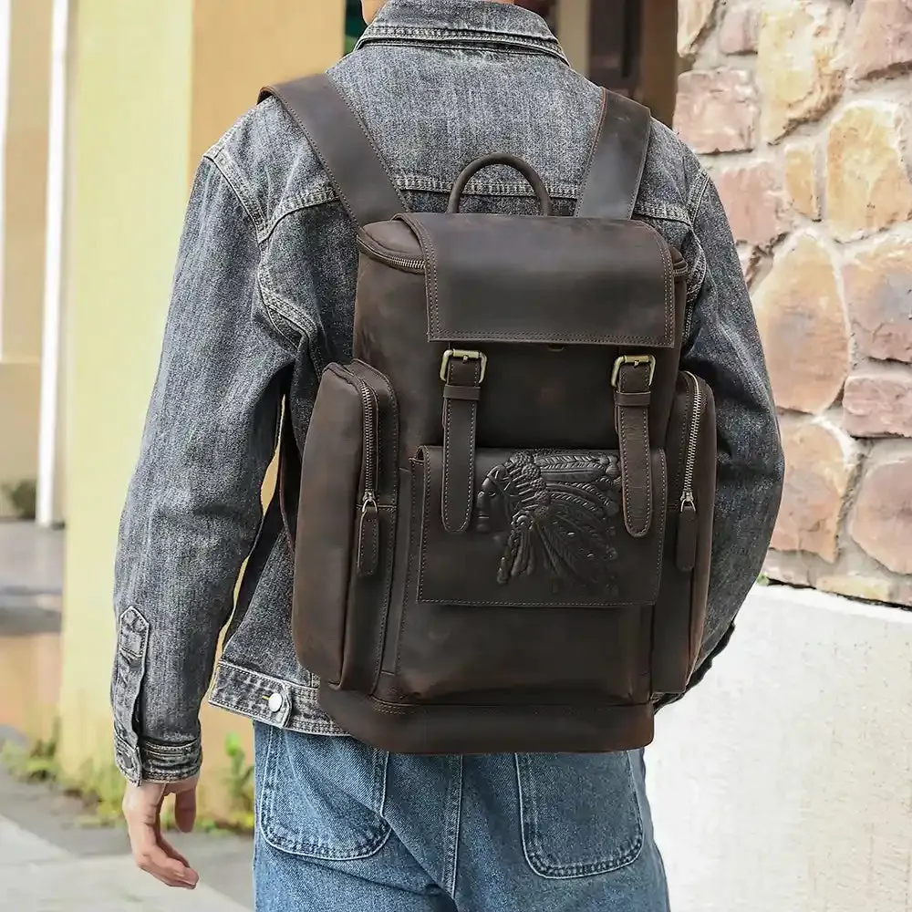 Embossed Design | Leather Travel Backpack