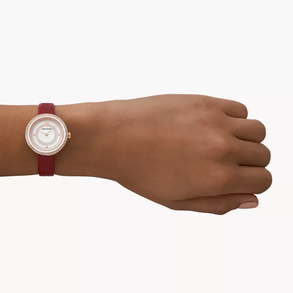 EMPORIO ARMANI TWO-HAND RED LEATHER WATCH