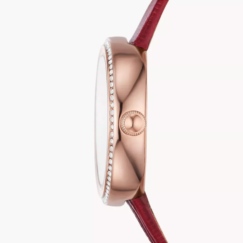 EMPORIO ARMANI TWO-HAND RED LEATHER WATCH