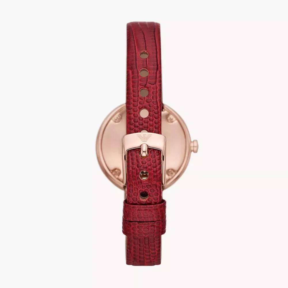EMPORIO ARMANI TWO-HAND RED LEATHER WATCH