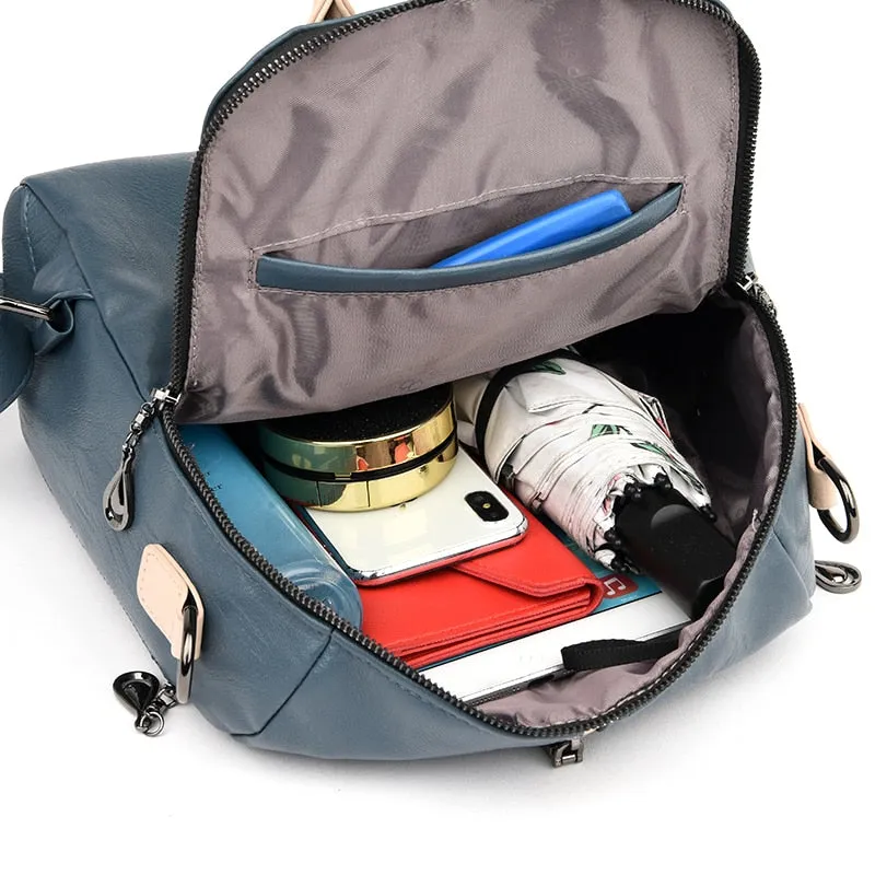 Fashion Backpack Women Soft Leather Backpack Female White High Quality Travel