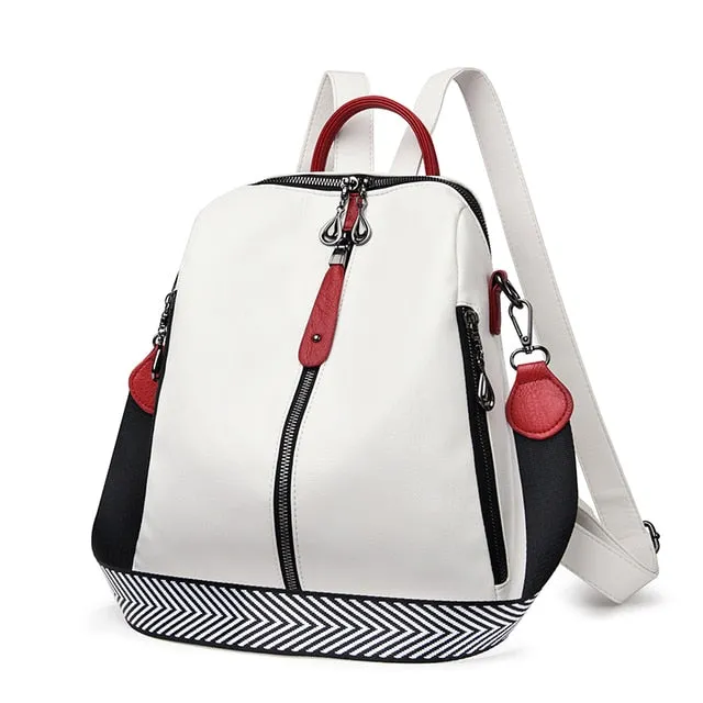 Fashion Backpack Women Soft Leather Backpack Female White High Quality Travel