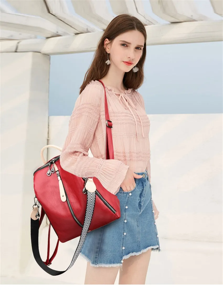 Fashion Backpack Women Soft Leather Backpack Female White High Quality Travel
