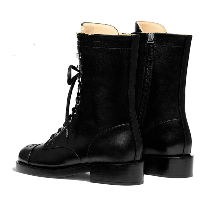 Fashion Women Ankle Boots Genuine Leather High Heels Motorcycle Boots Autumn Winter Rivets Punk Dancing Shoes Woman