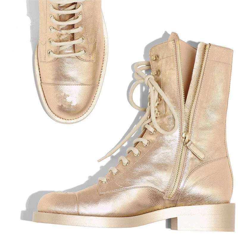 Fashion Women Ankle Boots Genuine Leather High Heels Motorcycle Boots Autumn Winter Rivets Punk Dancing Shoes Woman